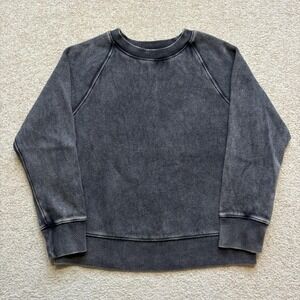Free People Gray Crewneck Sweatshirt Small Petite Raglan Pullover Charcoal Wash
